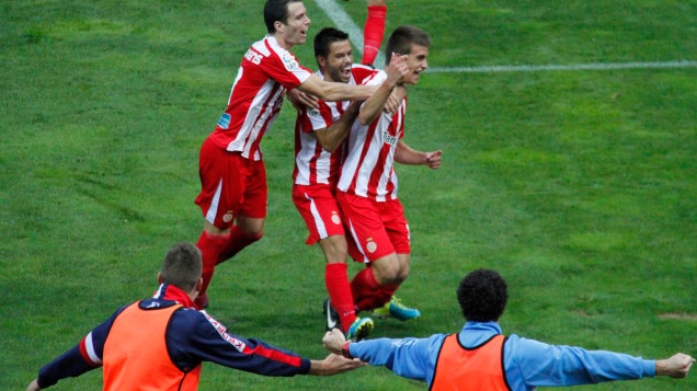 Pere Pons, després de marcar un gol amb el Girona | CRISTINA GUIXERAS (MONTILIVIDIGITAL.CAT)